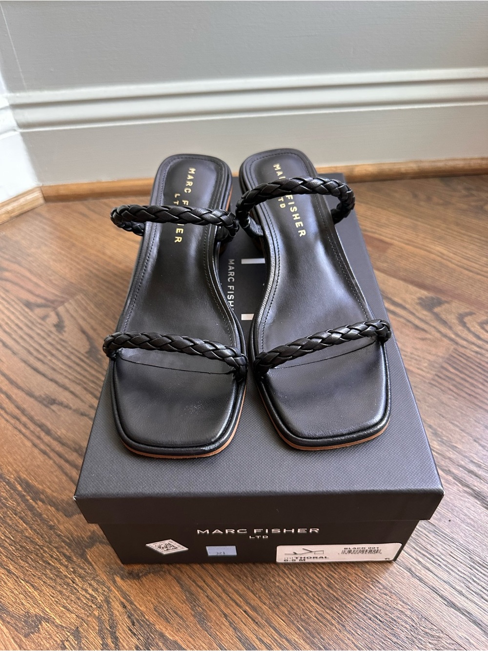 Marc Fisher Black Thoral Braided Double-Strap Square-Toe Sandals